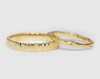 His & Hers Rings, Branch Matching Wedding Band Set, Unique Twig Bridal Jewelry, Tree Bark Wedding Band, Rustic Band, Couple Band,Wedding Set