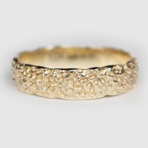14K Gold Handmade Hammered Textured Wedding Band