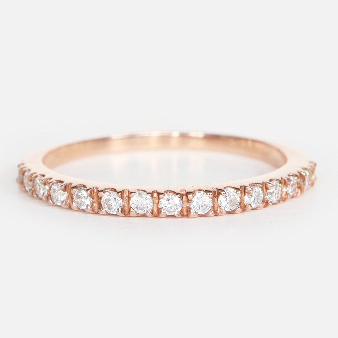 14k Gold 1.9mm Half Eternity Diamond Wedding Band, Classic Ring - Etsy