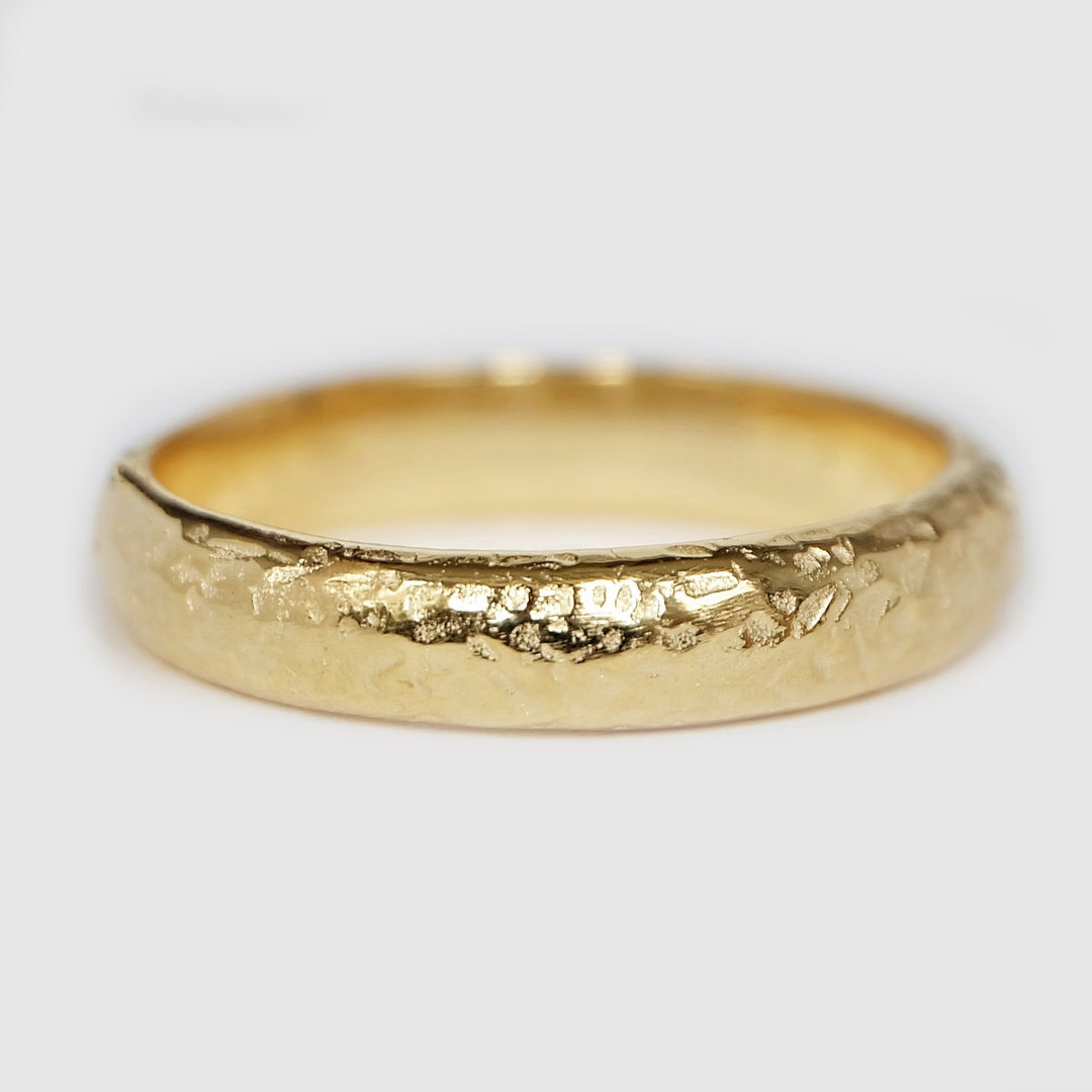 14k Gold Rough Textured Faceted Men's Wedding Band, Wedding Ring Set in ...
