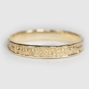 Simple 14k Gold 3mm Wide Hammered Wedding Band, Stacking Ring