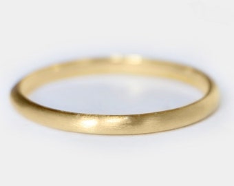 2mm 14k Gold Matte Brushed Plain Rounded Dome Band, Comfort Fit