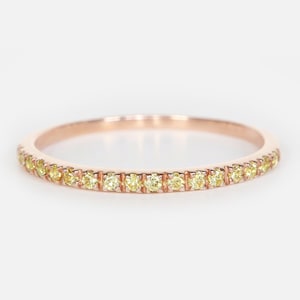 14k Gold 1.5mm Pave Stackable Yellow Diamond Half Eternity Wedding Band Ring, Anniversary Band