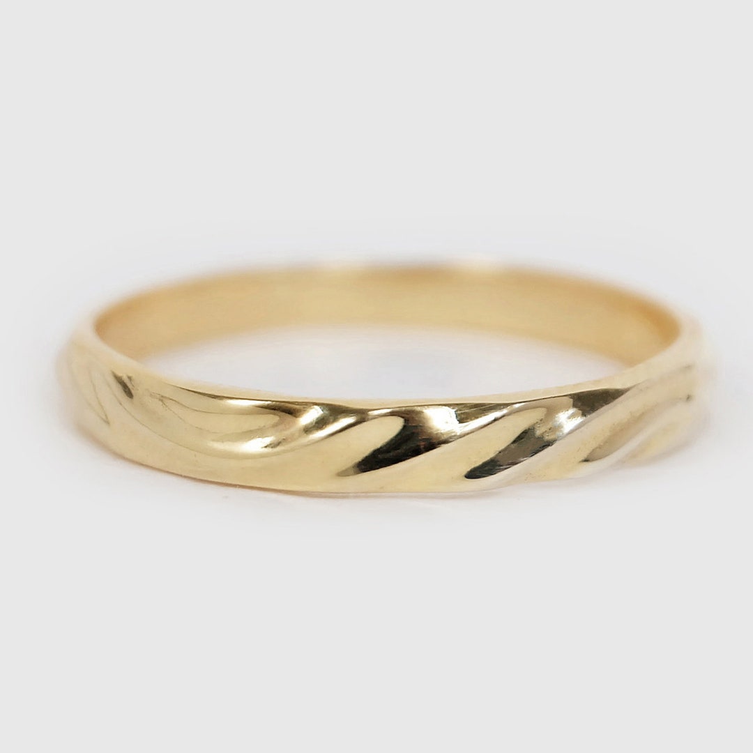 Solid Gold 14k Wave Curved Ripple Ring, Gold Stacking Ring, Gold Wave ...
