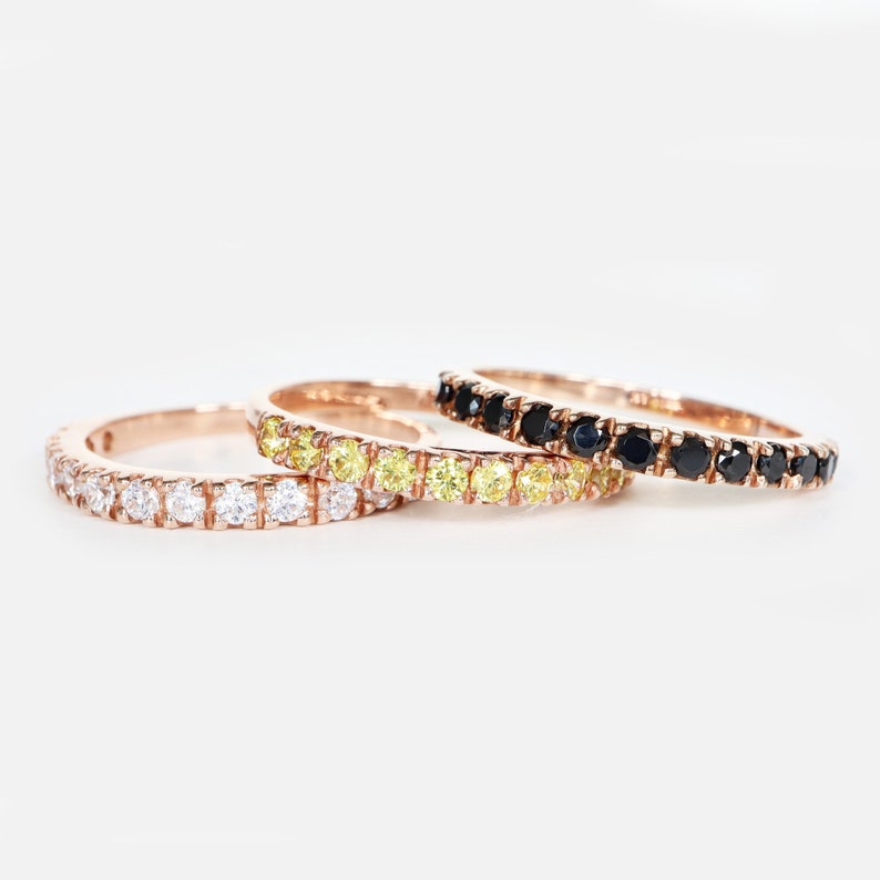 14K Solid Gold Stackable Pave Yellow Diamond Eternity Band Ring ...