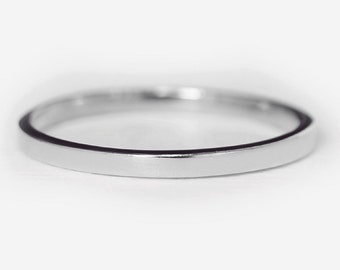 2mm 14k Weißgold poliert schlichte flache Ehering Ring, Comfort Fit