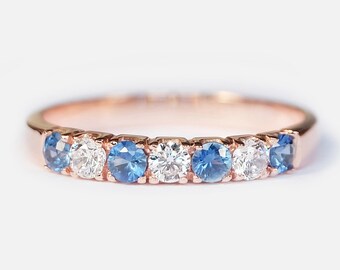 Cornflower Blue Sapphire Eternity Ring, Sapphire and Diamond Eternity Ring, Blue Sapphire Wedding Band, Eternity Band, Sapphire Wedding Band