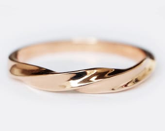 14k Solid Gold Twist Wedding Band for Women, Modern Ring