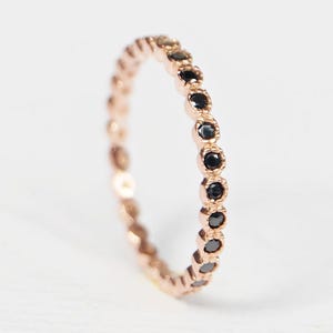14k Rose Gold Black Diamond Eternity Band, Dainty Black Diamond Ring, Stackable Wedding Band, Gothic Fine Jewelry, Minimalist Ring