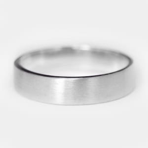 5mm 14k White Gold Matte Brushed Plain Flat Wedding Band, Comfort Fit