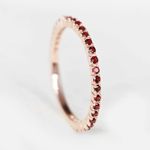 Red Garnet Eternity Ring, Garnet Eternity Band, Red Wedding Band, January Birthstone Ring, 14k Eternity Band, Garnet Ring, Garnet Band