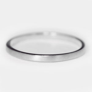 2mm 14k White Gold Matte Brushed Plain Flat Wedding Band, Classic Ring