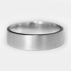 6mm 14k White Gold Matte Brushed Plain Flat Wedding Band, Comfort Fit