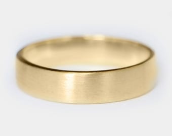 5mm 14k Gold Matte Brushed Plain Flat Wedding Band Ring, Comfort Fit
