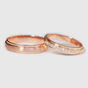 14K Rose Gold Rings, Couple Rings, Diamond Wedding Band, Matching Bridal Set, Eternity Ring, His and Hers Rings, Gift for Couple, Band Rings