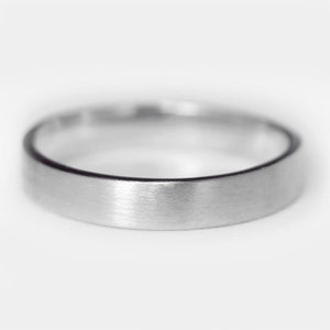 4mm 14k White Gold Matte Brushed Plain Flat Wedding Band, Comfort Fit