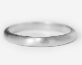 3mm 14k White Gold Matte Brushed Plain Round Wedding Band, Comfort Fit