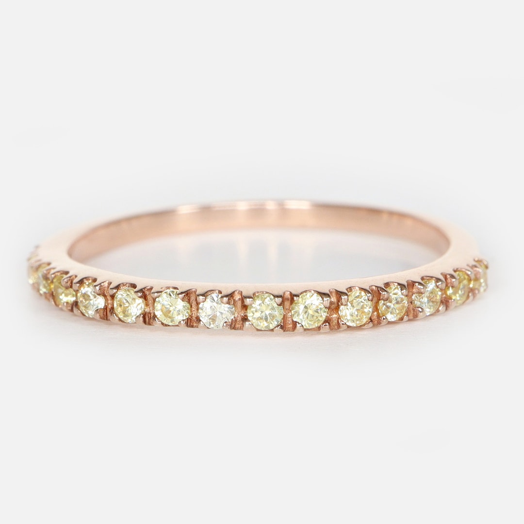 14K Gold 1.9mm Pave Stackable Yellow Diamond Half Eternity Wedding Band ...