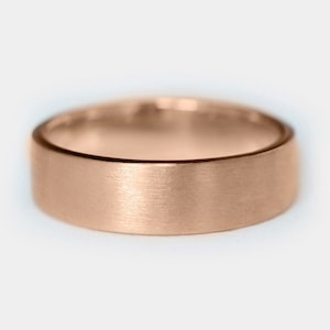 6mm 14k Rose Gold Matte Brushed Plain Flat Wedding Band, Comfort Fit