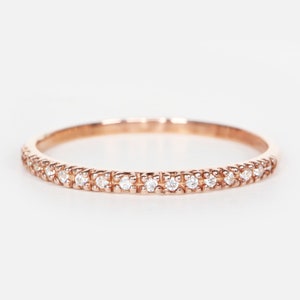14K Diamond Band, Diamond Wedding Band, 1.5mm Half Eternity Band, Thin Diamond Band, Dainty Stackable Band, Diamond Band, Half Diamond Band