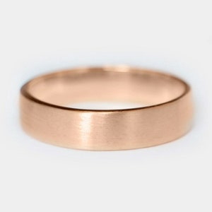 5mm 14k Rose Gold Matte Brushed Plain Flat Wedding Band, Comfort Fit