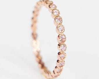 14k Rose Gold Pink Sapphire Eternity Band, Dainty Pink Sapphire Ring, Stackable Wedding Band, Pastel Gemstone Ring, Fine Jewelry