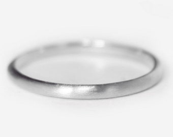 2mm 14k White Gold Matte Brushed Plain Rounded Dome Wedding Band, Couple Rings