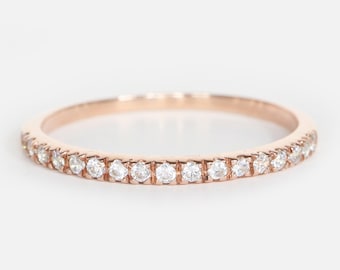 14k Gold 1.5mm Half Eternity Pave Diamond Wedding Band, Classic Ring