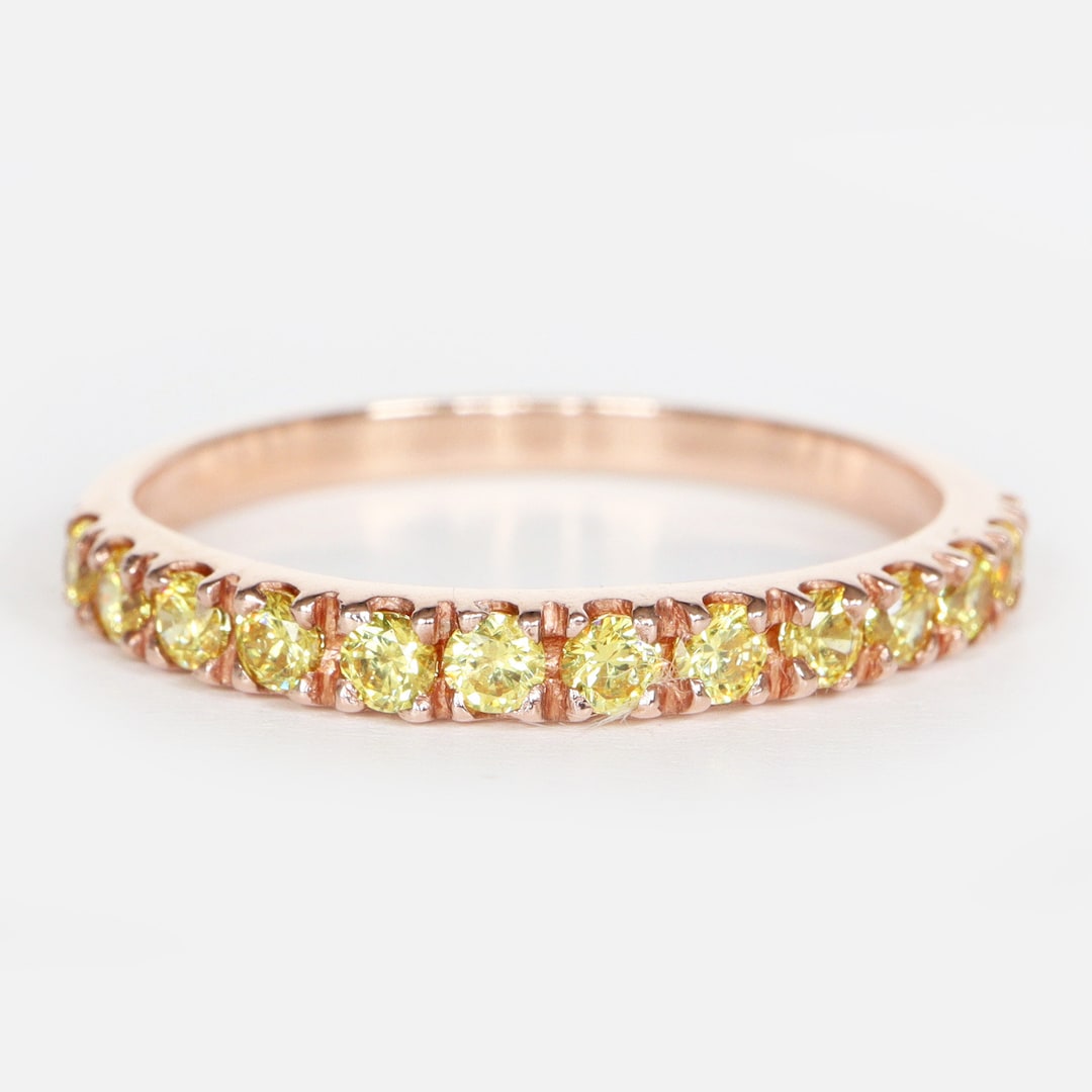 14K Solid Gold Stackable Pave Yellow Diamond Eternity Band Ring ...
