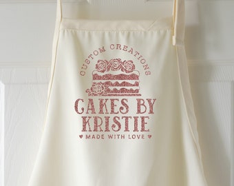 Personalized Cake Baker Apron With Pockets, Cute Name Apron Customized Baking Gift For Men Women Teens, Custom Bakery Shop XL Kitchen Aprons