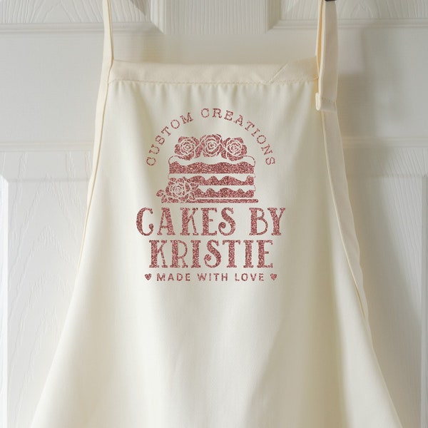 Personalized Cake Baker Apron With Pockets, Cute Name Apron Customized Baking Gift For Men Women Teens, Custom Bakery Shop XL Kitchen Aprons