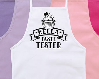 Personalized Toddler Cupcake Taste Tester Aprons For Kids Age 2-5, Cute Customized Children's Baking Gifts For Little Girls Boys Child