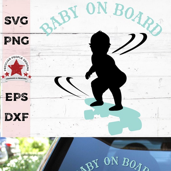 SVG Digital File Skate Baby On Board, Cricut Files Boy skateboarder on skateboard car decal, png shower invitation pregnancy announcement