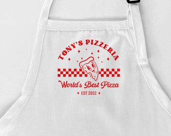 Personalized Retro Pizza Apron For Men Women Teen Kids, Cute Custom Name XL Pizzeria Aprons, Cooking Baking Chef Gift Matching Family Aprons