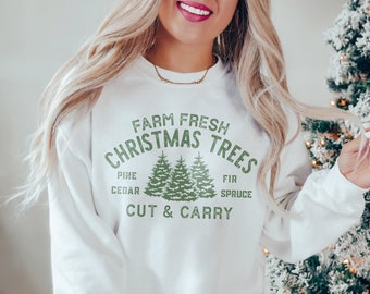 Farm Fresh Christmas Trees Sweatshirt For Men Women Teens, Cute Tree Farm Sweatshirt, Crewneck Pullover Holiday Sweater