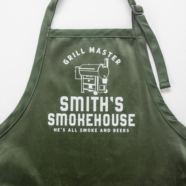 Personalized Meat Smoker Aprons For Men Women Kids, Custom Gift Pellet Grill Accessories, Customized Mens Grilling Apron