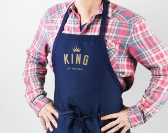 King Of The Grill Aprons For Men, Fathers Day Grilling Apron Gifts For Dad Grandpa, Meat Smoker Accessories BBQ Gifts For Men