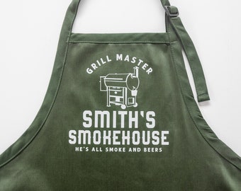 Personalized Traeger Inspired Grill Master Aprons For Men Dad Fathers, BBQ Grilling Apron Gifts, Grillers Meat Smoker Pit Boss Accessories