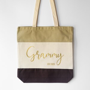 Personalized Grandma Tote Bag For New Grandmother, Mothers Day Gift For Gigi, New Nana Gifts Custom Name Cute Canvas Bags Brown / Khaki