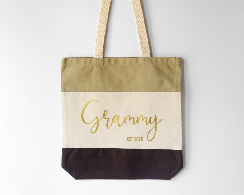 Personalized Grandma Tote Bag For New Grandmother, Mothers Day Gift For Gigi, New Nana Gifts Custom Name Cute Canvas Bags Brown / Khaki