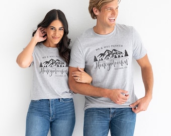 Custom Mountain Honeymoon T-Shirt, Outdoorsy Newlywed Gifts: Soft, Lightweight