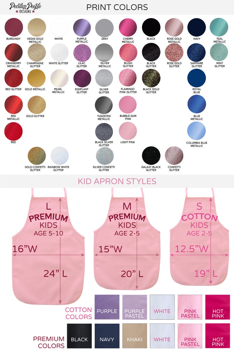 print colors and child apron colors and styles