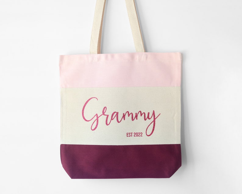 Personalized Grandma Tote Bag For New Grandmother, Mothers Day Gift For Gigi, New Nana Gifts Custom Name Cute Canvas Bags Burgundy / Pink