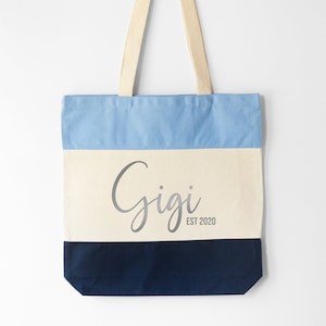 Personalized Grandma Tote Bag For New Grandmother, Mothers Day Gift For Gigi, New Nana Gifts Custom Name Cute Canvas Bags Navy / Blue