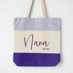 Personalized Grandma Tote Bag For New Grandmother, Mothers Day Gift For Gigi, New Nana Gifts Custom Name Cute Canvas Bags Purple / Lavender