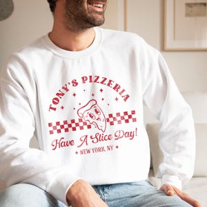 Personalized Retro Pizza Sweatshirt For Men Women Teens, Custom Pizzeria Gifts Supplies And Accessories, Pizza Party Crewneck