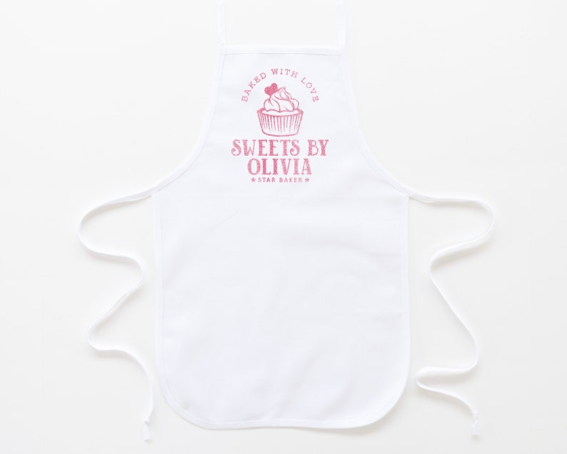 a toddler personalized cupcake baking apron in white