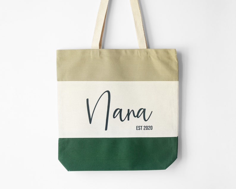 Personalized Grandma Tote Bag For New Grandmother, Mothers Day Gift For Gigi, New Nana Gifts Custom Name Cute Canvas Bags Green / Khaki