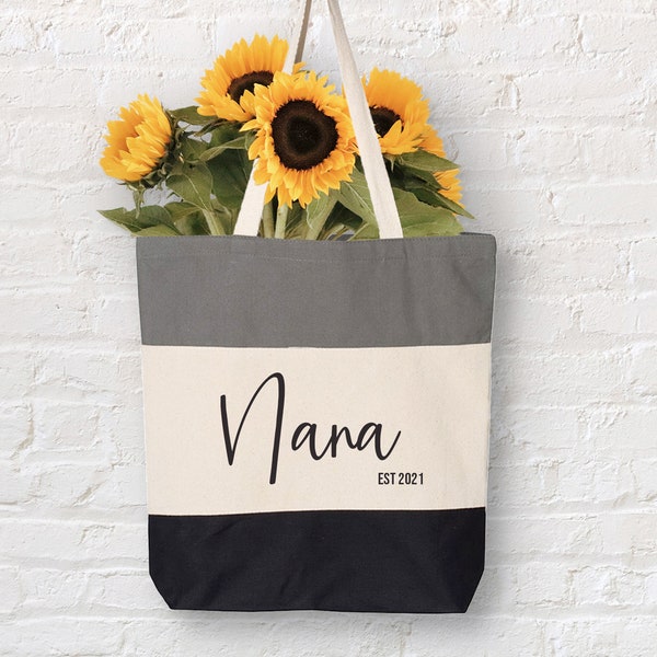 Personalized Grandma Tote Bag For New Grandmother, Mothers Day Gift For Gigi, New Nana Gifts Custom Name Cute Canvas Bags