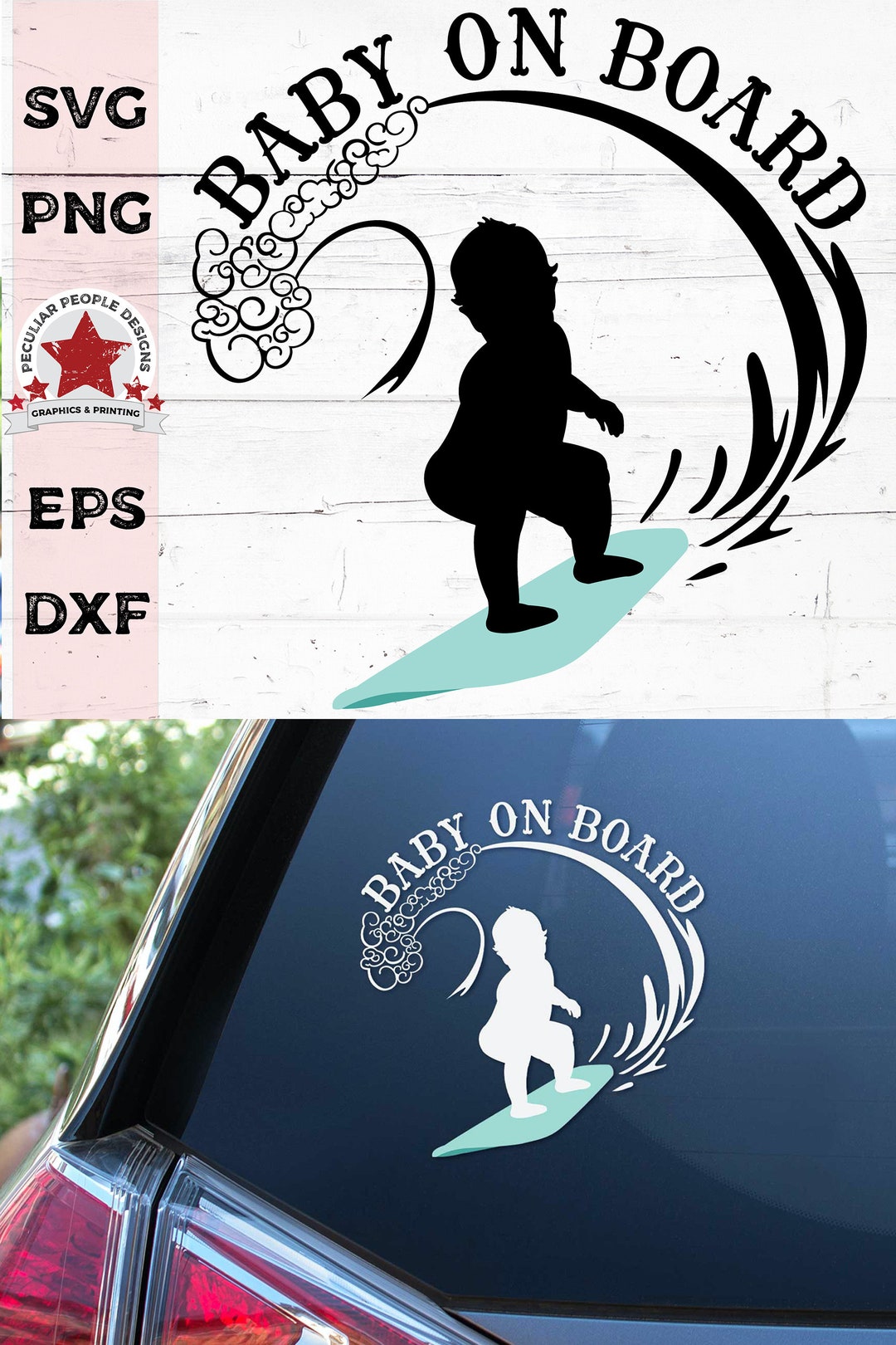 SVG Digital File Boy on Surfboard, Cricut Cut Files Surfer Baby on ...